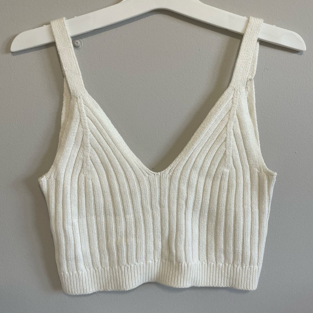 Aerie Women’s White Ribbed Knit Crop Tank Top